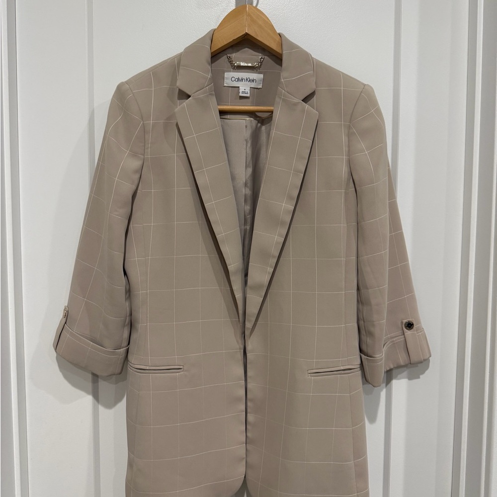 Taupe Checkered Blazer Calvin Klein